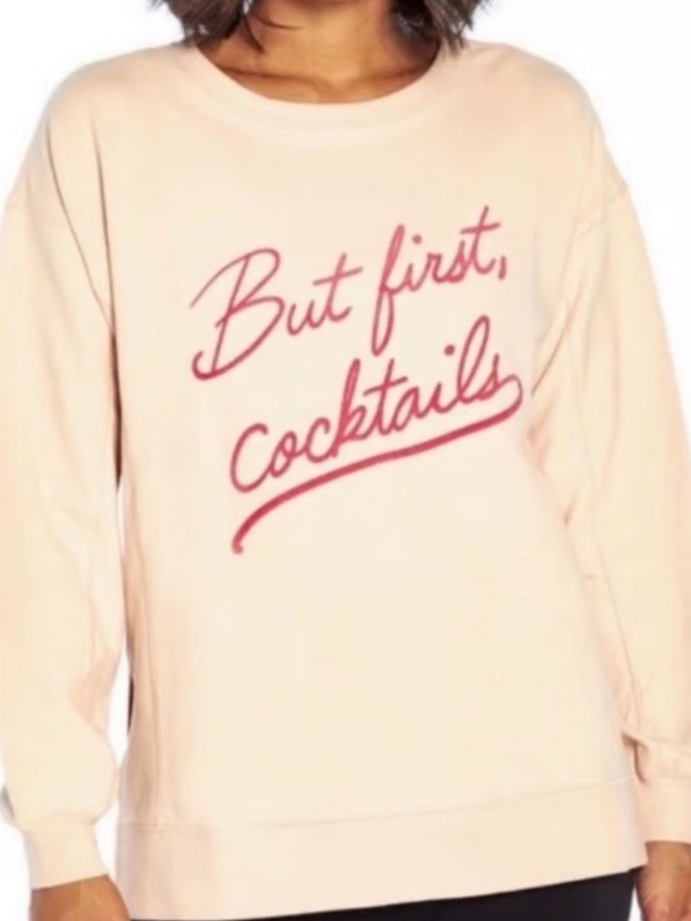 Wildfox "But First, Cocktails" French Terry Statement Sweatshirt Light Pink